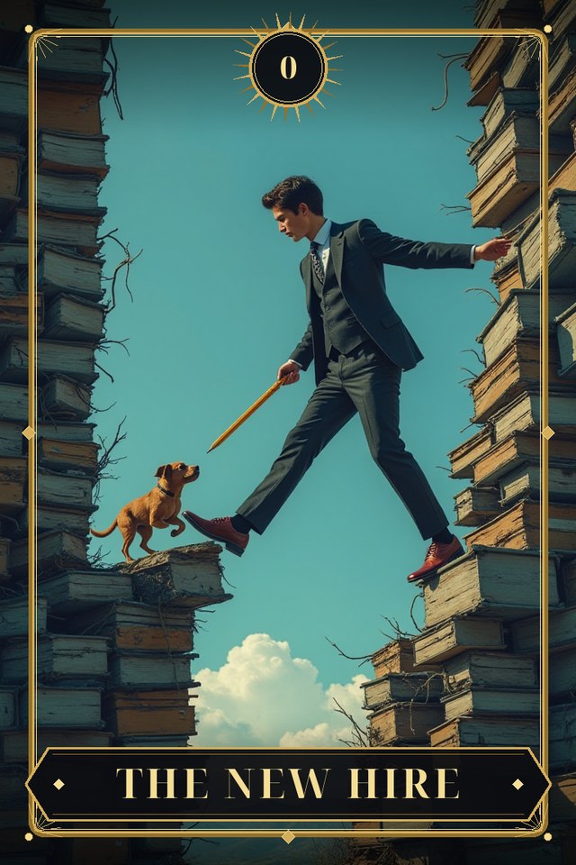 The New Hire — illustrated tarot card, arcanum 0