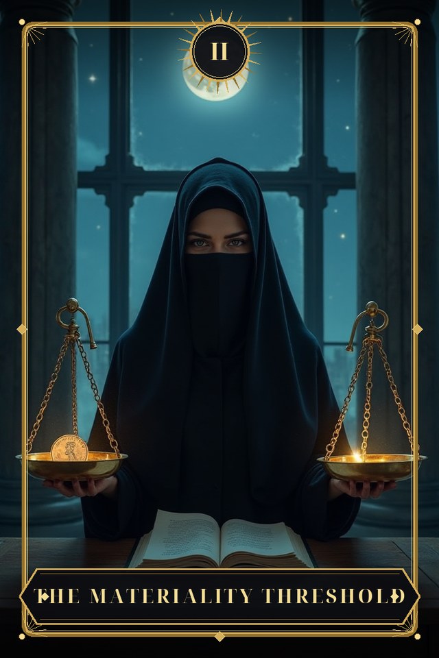 The Materiality Threshold — illustrated tarot card, arcanum II
