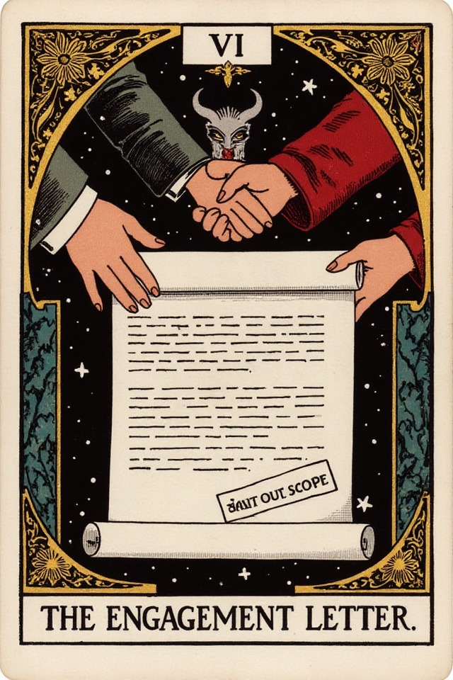 The Engagement Letter — illustrated tarot card, arcanum VI