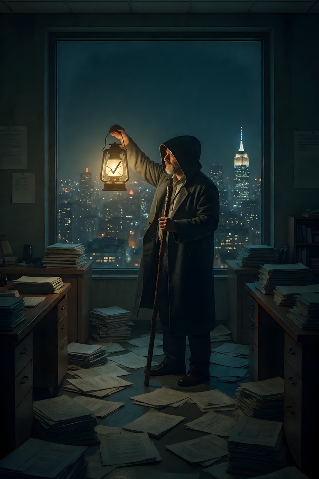 The Lone Reviewer — an illustrated card from The Accountant Arcana
