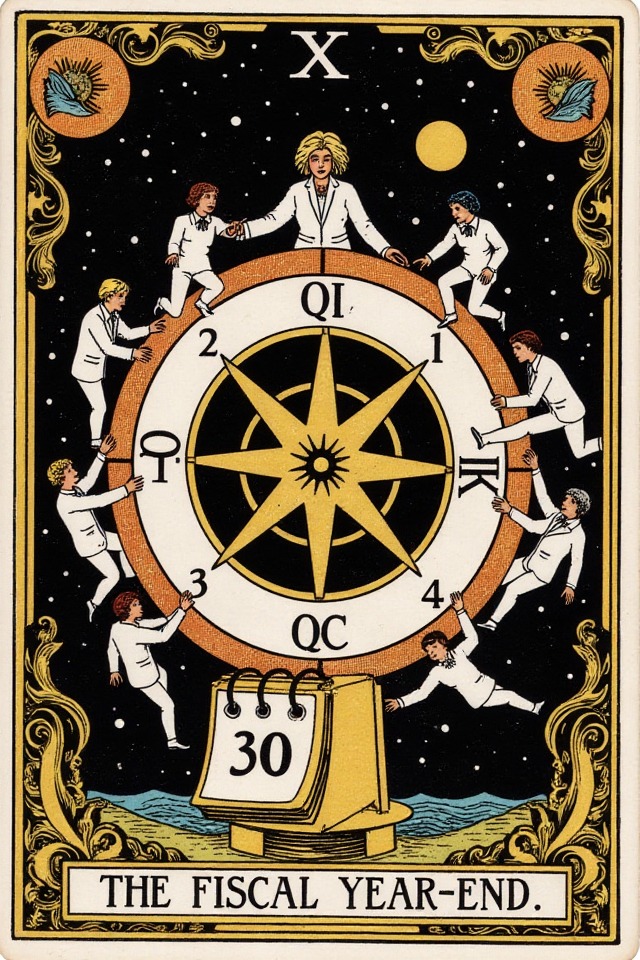 The Fiscal Year-End — illustrated tarot card, arcanum X