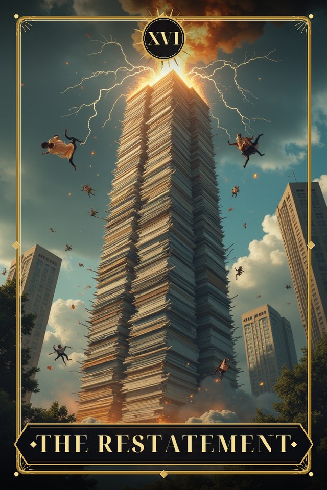 The Restatement — illustrated tarot card, arcanum XVI