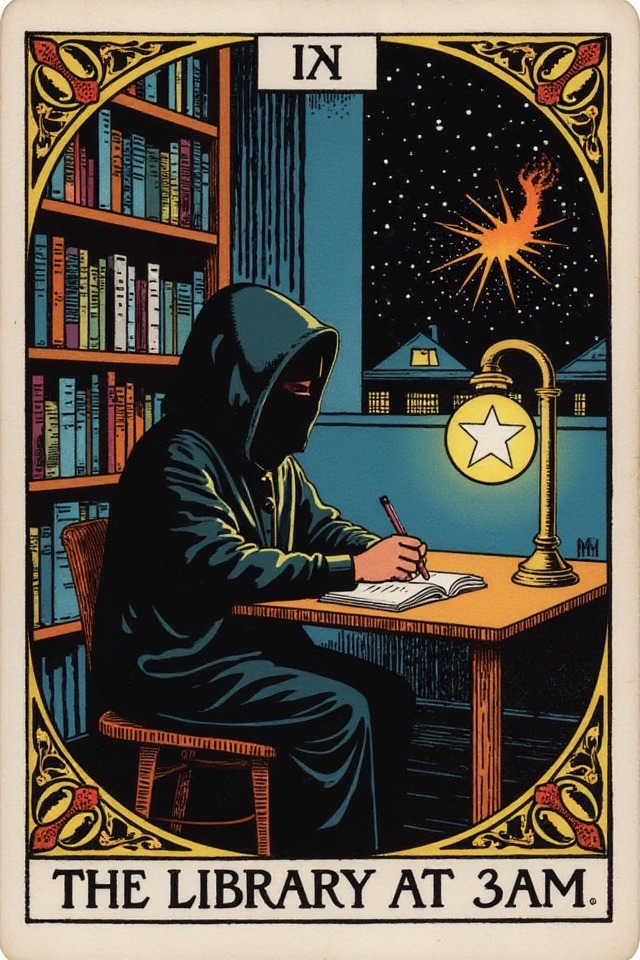 The Library At 3AM — illustrated tarot card, arcanum IX