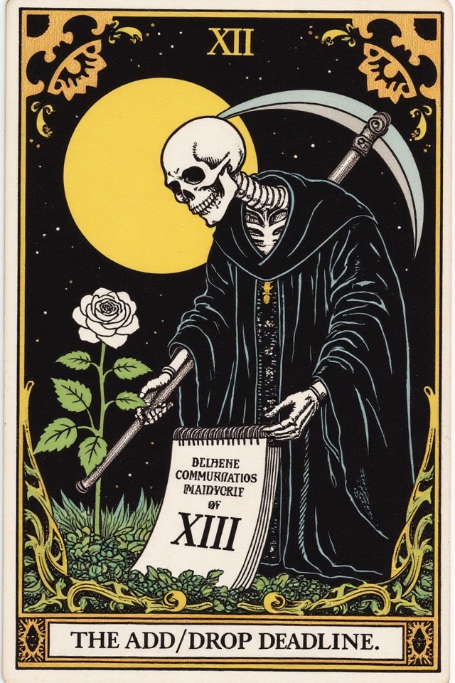 The Add/Drop Deadline — illustrated tarot card, arcanum XIII