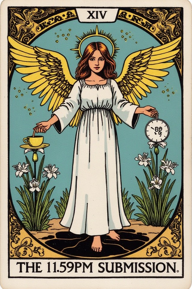 The 11:59PM Submission — illustrated tarot card, arcanum XIV