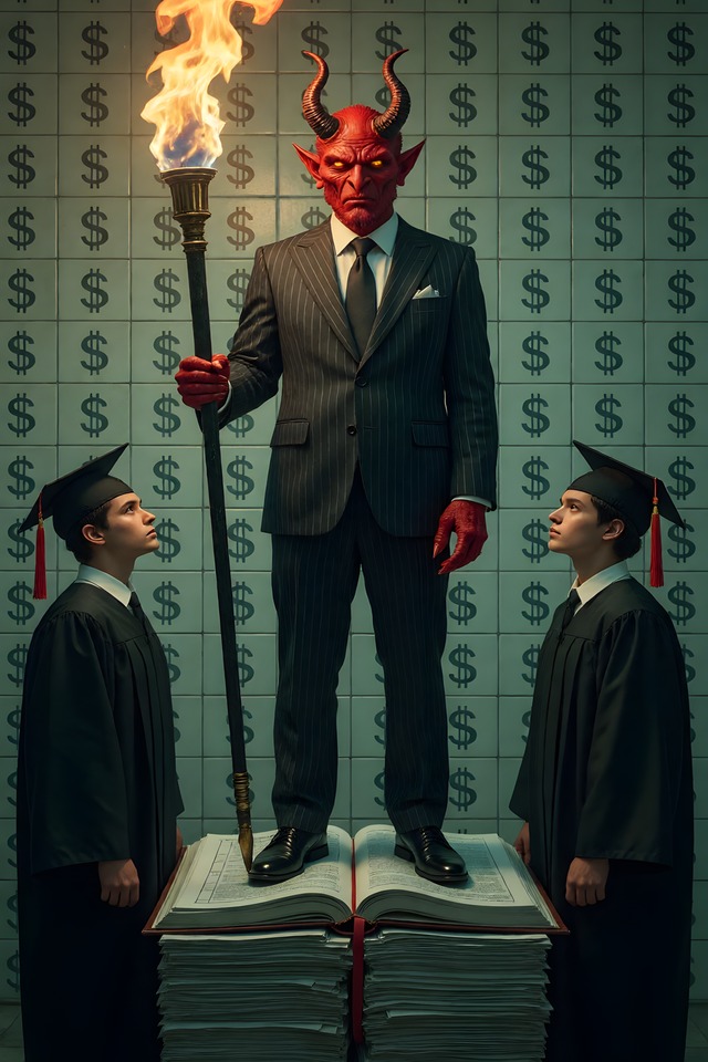 The Student Loan — illustrated tarot card, arcanum XV