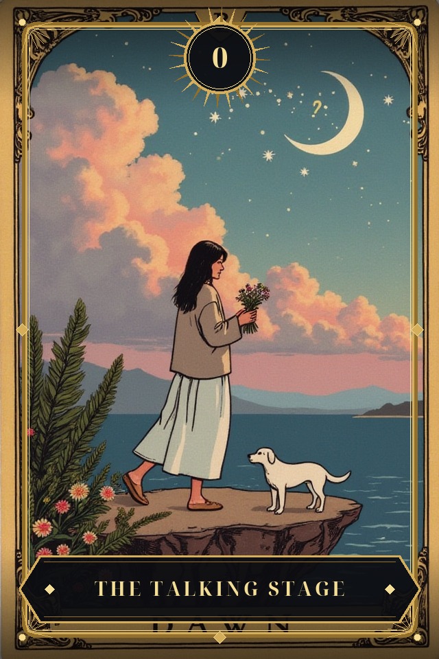 The Talking Stage — illustrated tarot card, arcanum 0