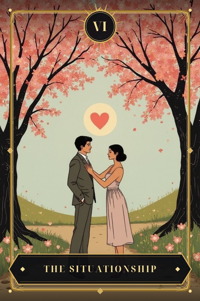 The Situationship — illustrated tarot card, arcanum VI