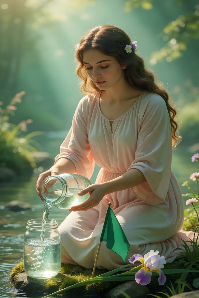 The Green Flag — illustrated tarot card, arcanum XIV