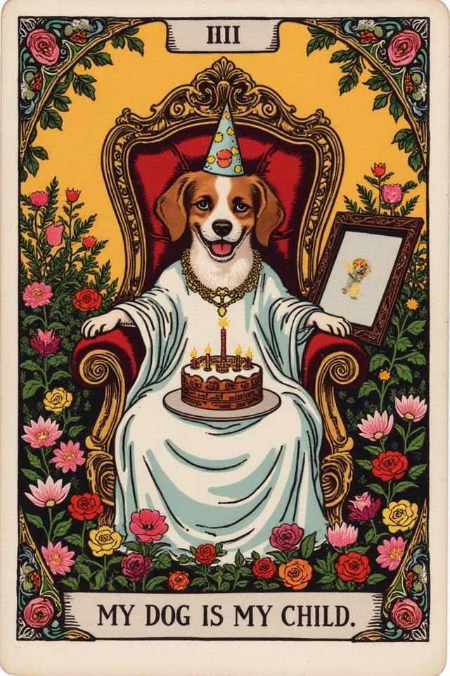 My Dog Is My Child — illustrated tarot card, arcanum III