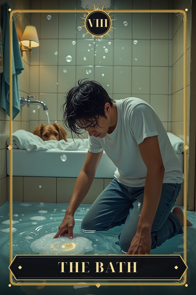 The Bath — illustrated tarot card, arcanum VIII