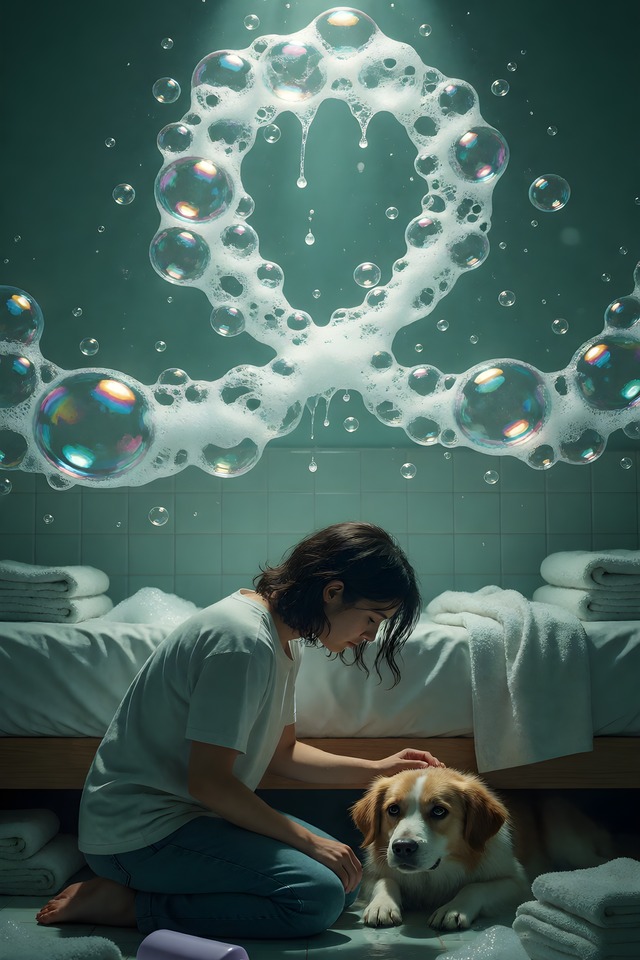 The Bath — an illustrated card from The Dog People Deck
