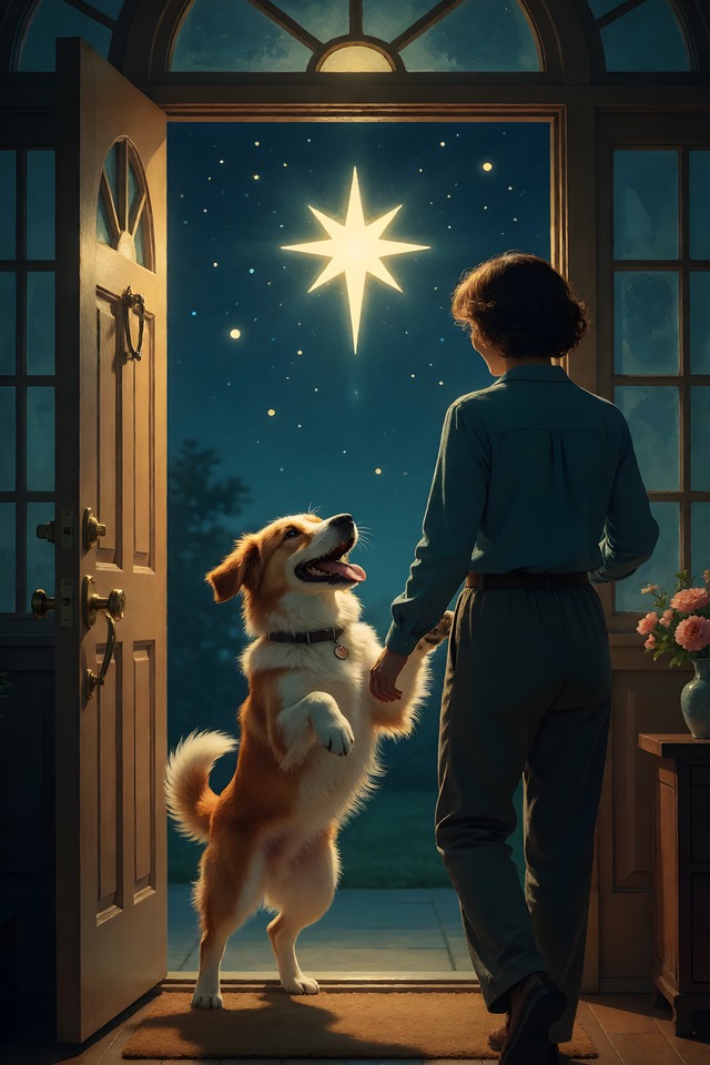 The Reunion at the Door — illustrated tarot card, arcanum XVII
