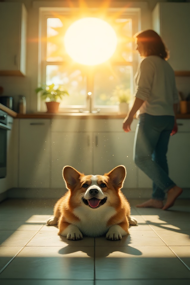 The Sunbeam Sploot — an illustrated card from The Dog People Deck