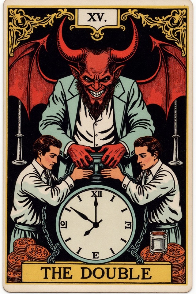 The Double — illustrated tarot card, arcanum XV