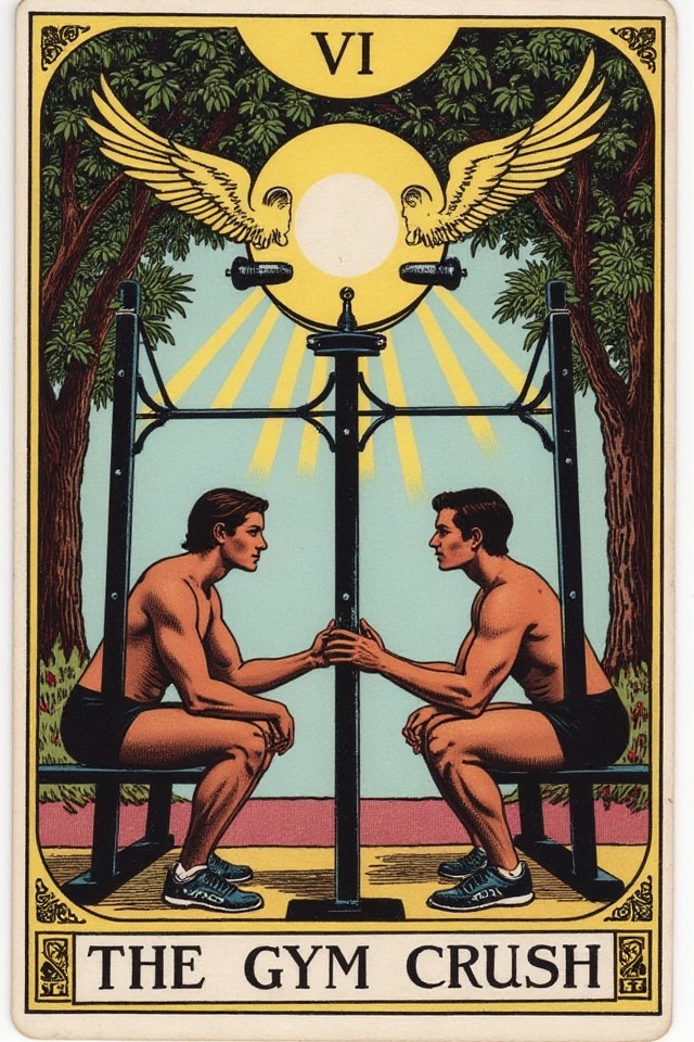 The Gym Crush — illustrated tarot card, arcanum VI