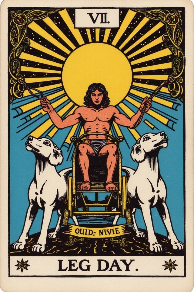 Leg Day — illustrated tarot card, arcanum VII