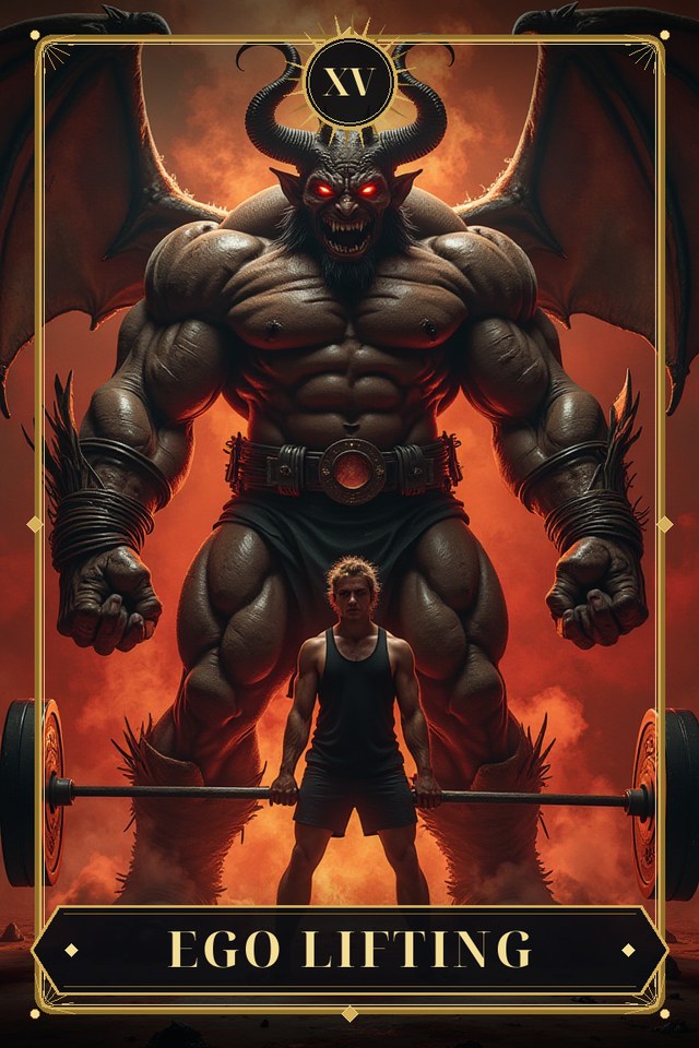 Ego Lifting — illustrated tarot card, arcanum XV