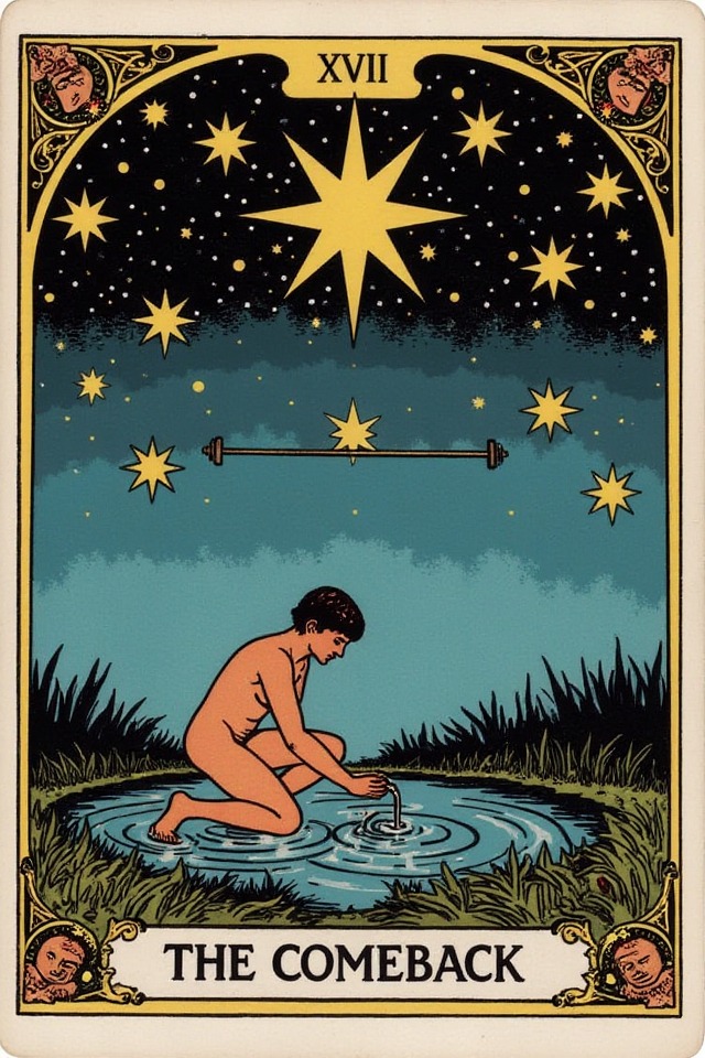 The Comeback — illustrated tarot card, arcanum XVII