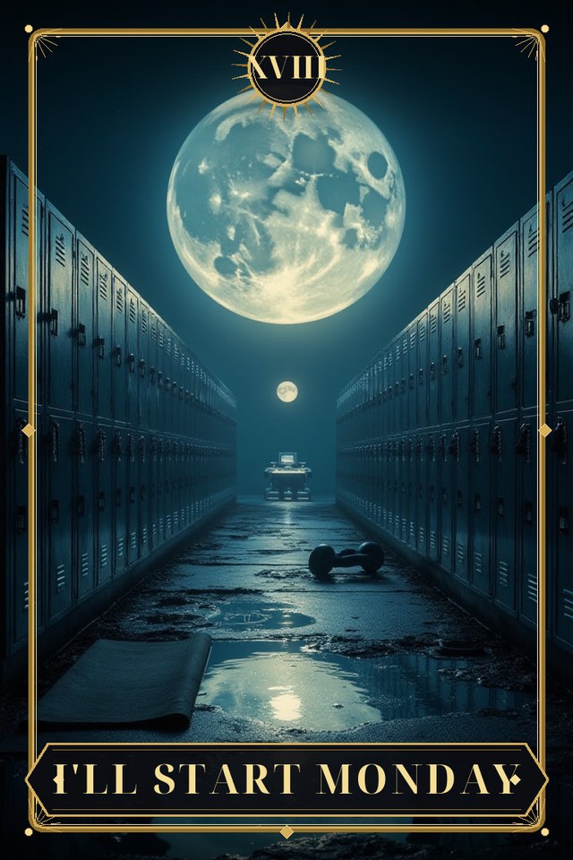 I'll Start Monday — illustrated tarot card, arcanum XVIII