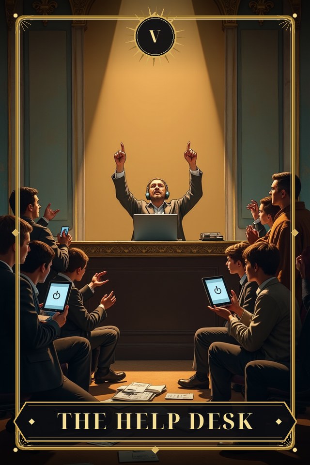 The Help Desk — illustrated tarot card, arcanum V