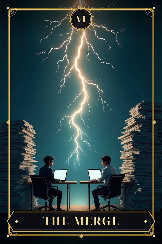 The Merge — illustrated tarot card, arcanum VI