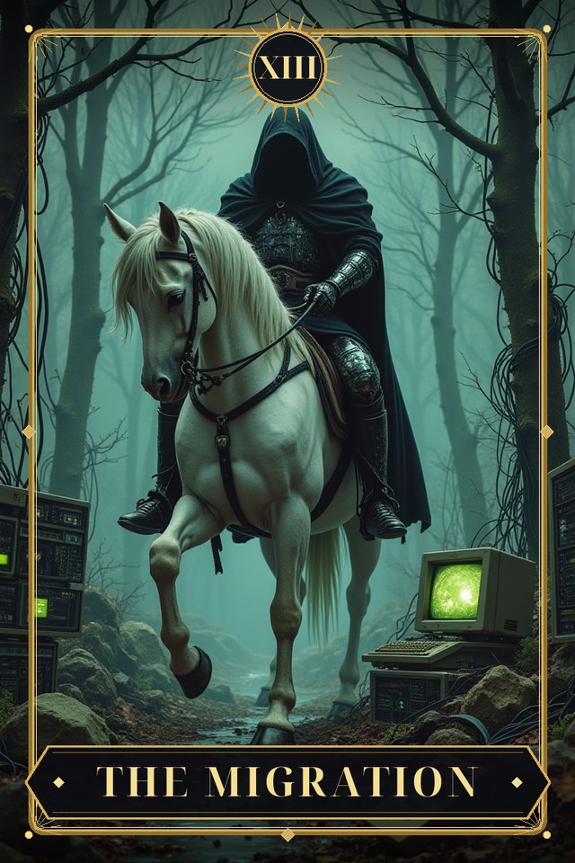 The Migration — illustrated tarot card, arcanum XIII