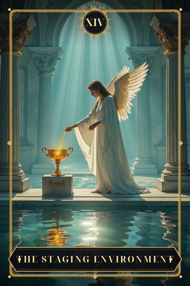 The Staging Environment — illustrated tarot card, arcanum XIV