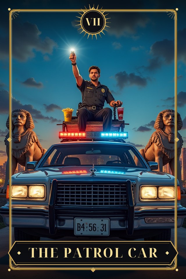 The Patrol Car — illustrated tarot card, arcanum VII