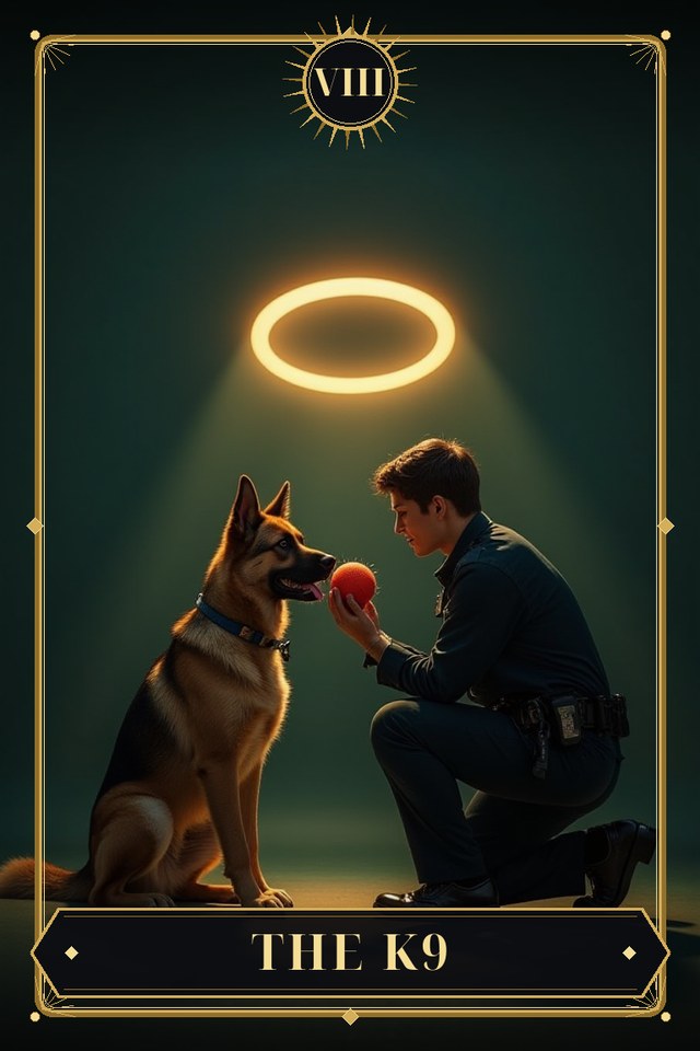 The K9 — illustrated tarot card, arcanum VIII
