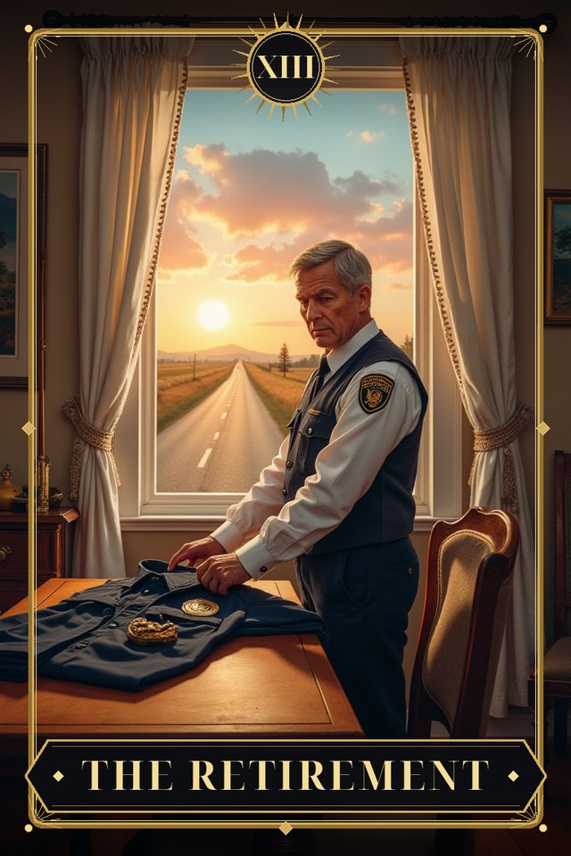 The Retirement — illustrated tarot card, arcanum XIII