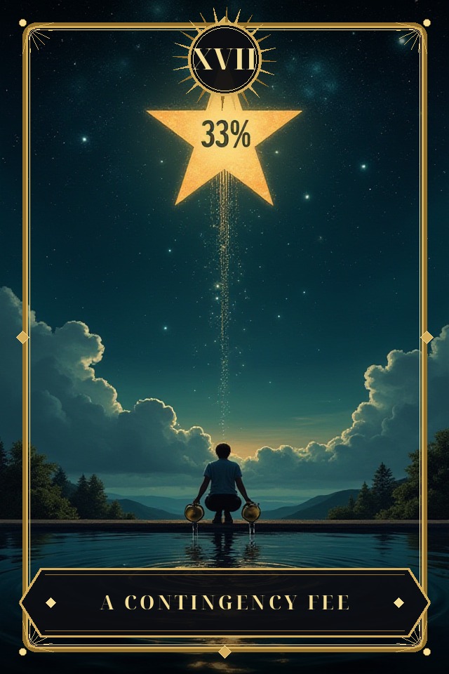 A Contingency Fee — illustrated tarot card, arcanum XVII