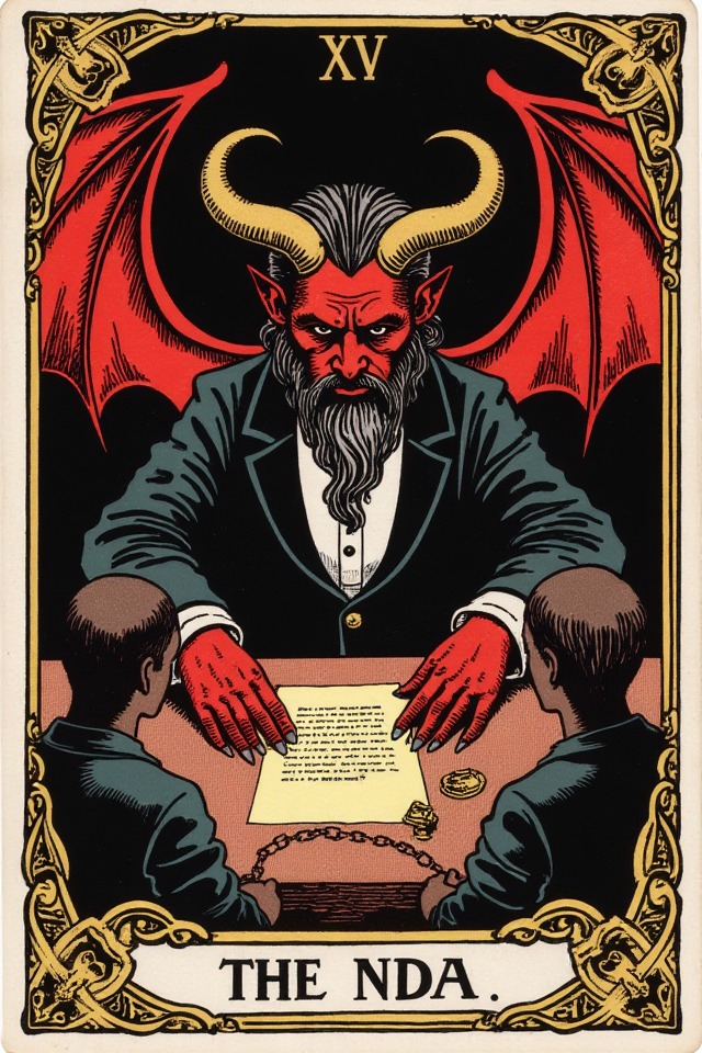 The NDA — illustrated tarot card, arcanum XV