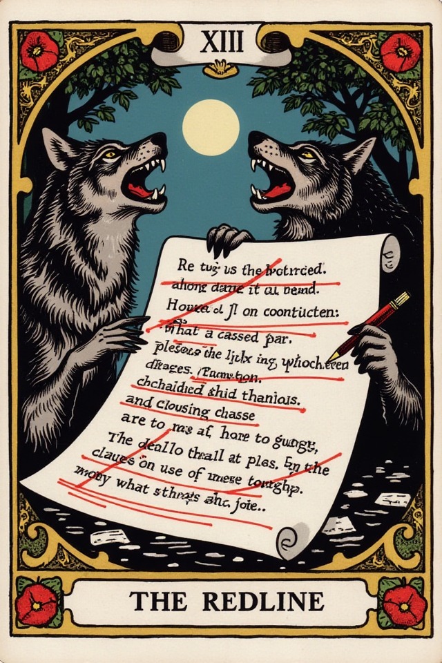 The Redline — illustrated tarot card, arcanum XVIII