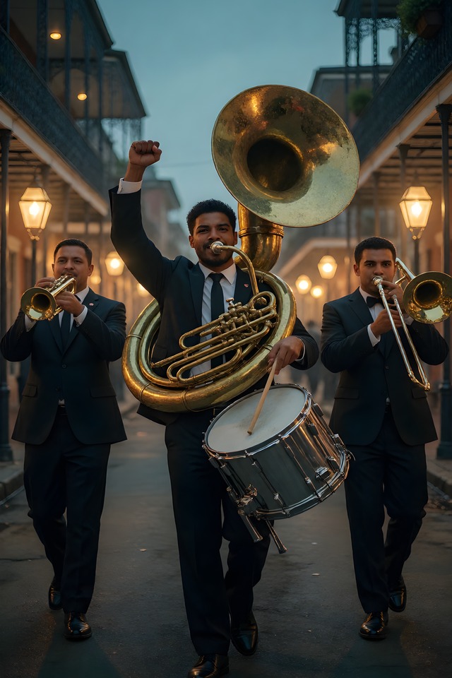 The Brass Band — an illustrated card from The Louisiana Arcana