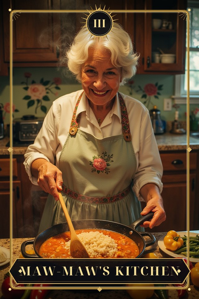 Maw-Maw's Kitchen — illustrated tarot card, arcanum III