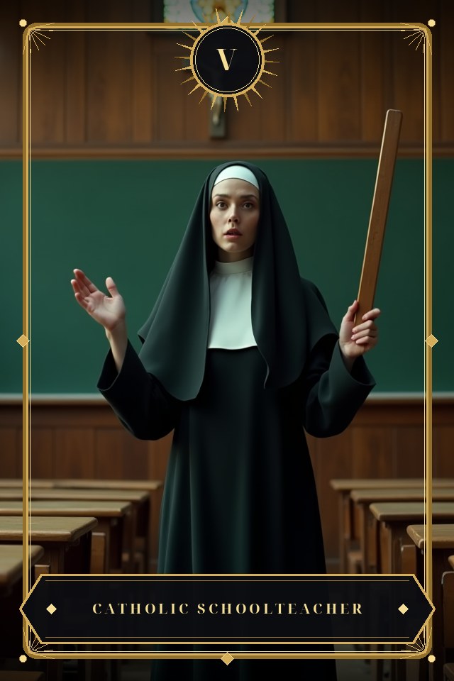 The Catholic Schoolteacher — illustrated tarot card, arcanum V