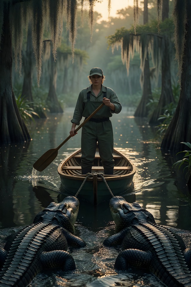 The Pirogue — an illustrated card from The Louisiana Arcana