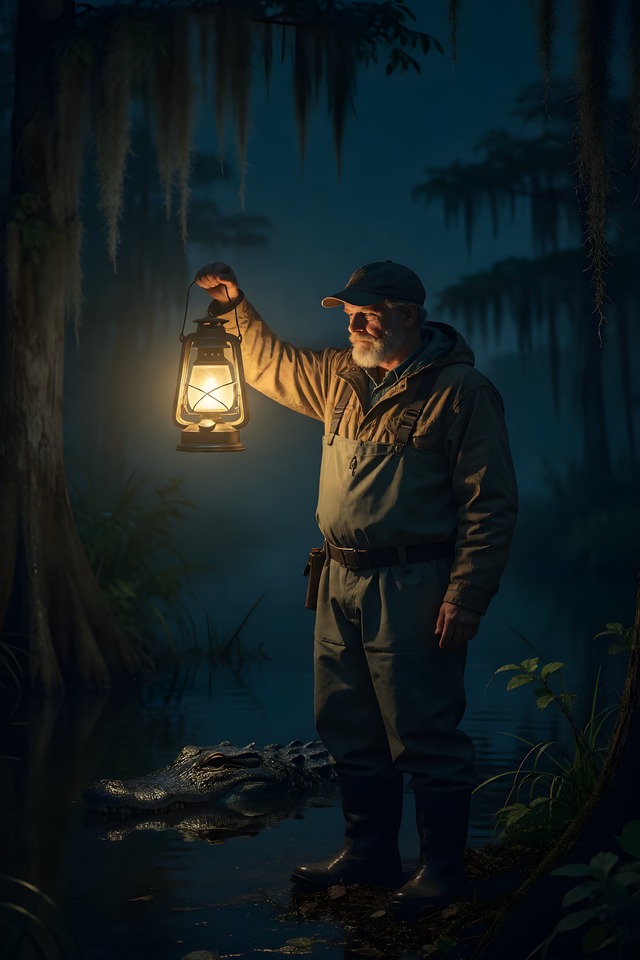 The Swamp & The Gator — illustrated tarot card, arcanum IX