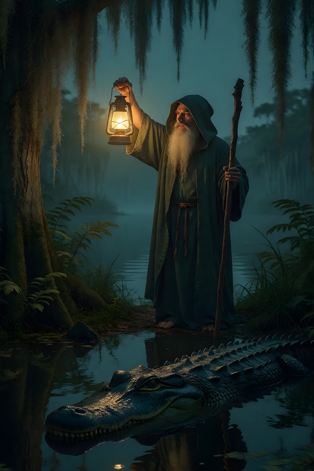 The Swamp & The Gator — an illustrated card from The Louisiana Arcana