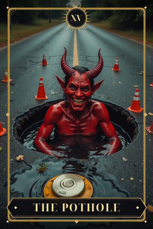 The Pothole — illustrated tarot card, arcanum XV