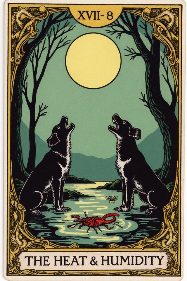 The Heat & Humidity — illustrated tarot card, arcanum XVIII