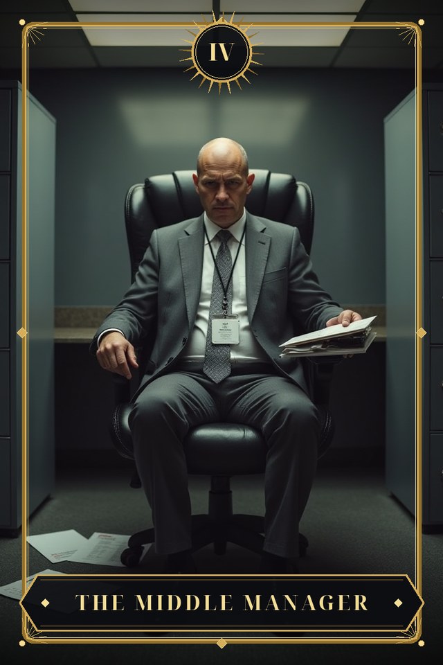 The Middle Manager — illustrated tarot card, arcanum IV
