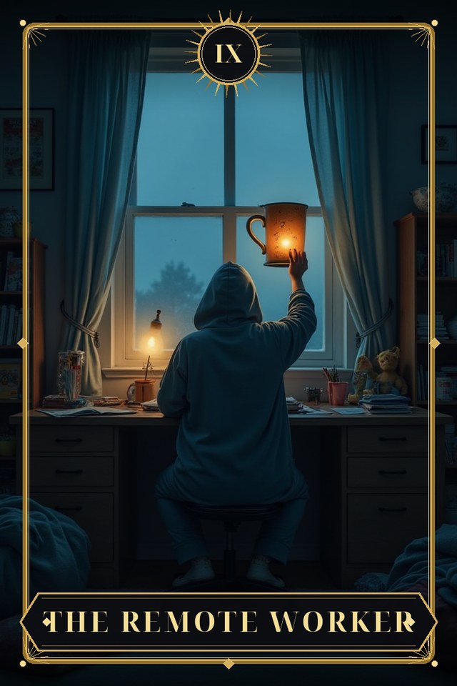 The Remote Worker — illustrated tarot card, arcanum IX