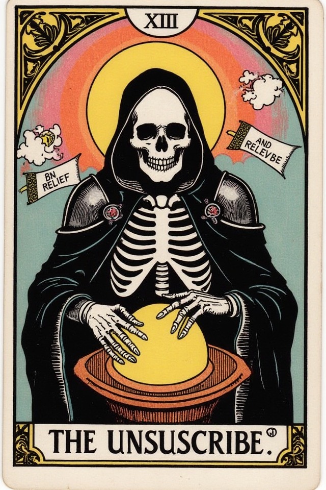 The Unsubscribe — illustrated tarot card, arcanum XIII