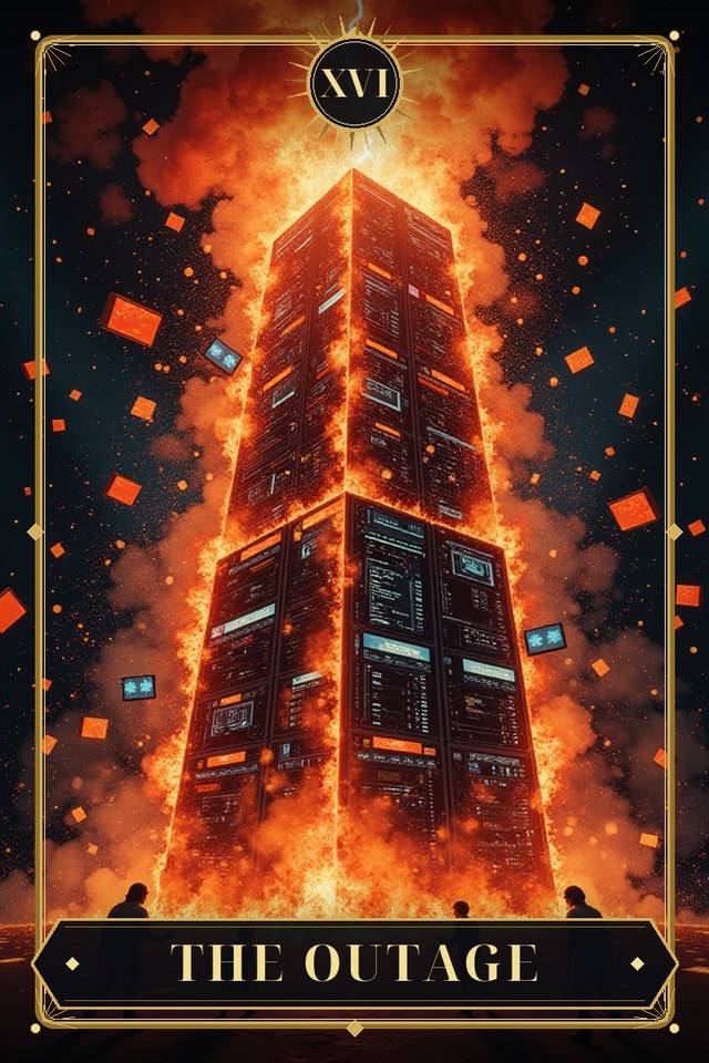 The Outage — illustrated tarot card, arcanum XVI