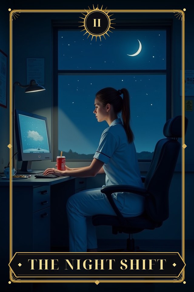 The Night Shift — illustrated tarot card, arcanum II