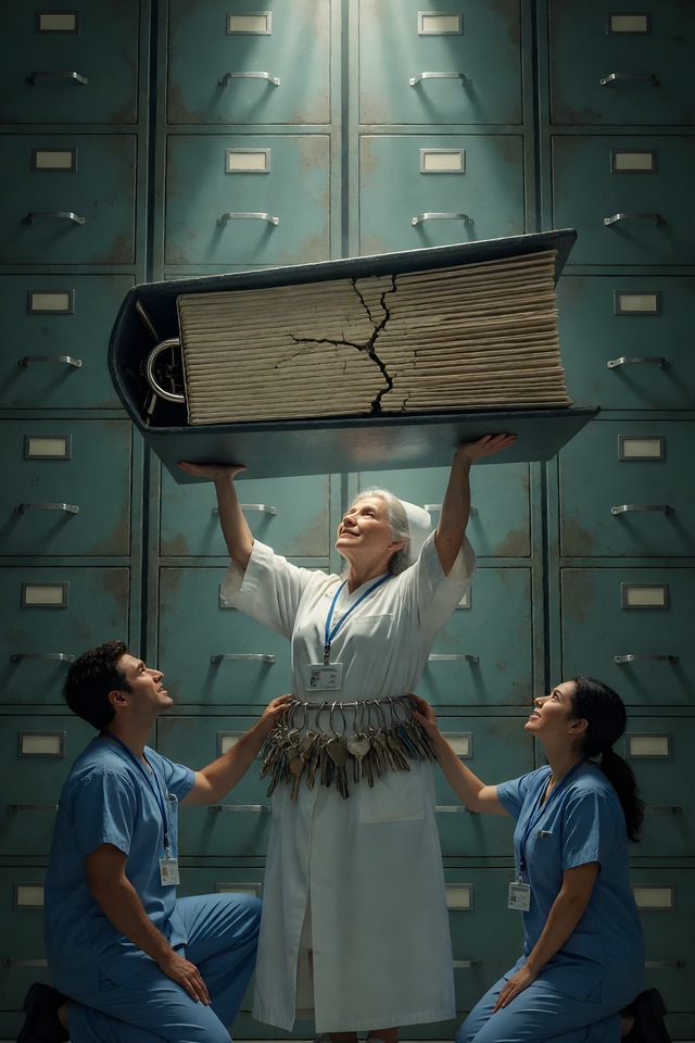 The Policy Binder — an illustrated card from The Nurse Arcana