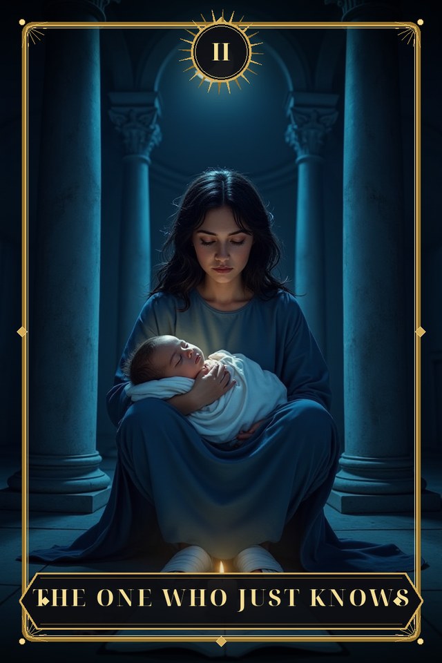 The One Who Just Knows — illustrated tarot card, arcanum II