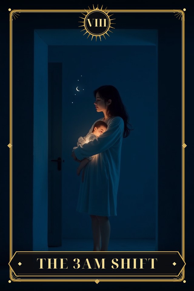 The 3AM Shift — illustrated tarot card, arcanum VIII